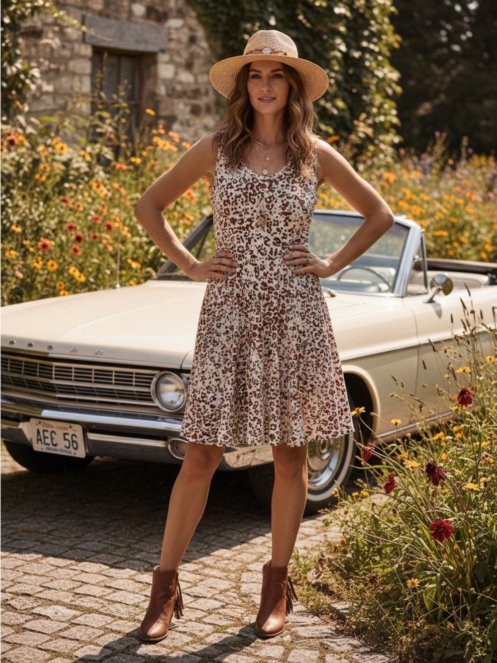 LuLaRoe Nicki • A-Line • Sleeveless • Fit and Flare Dress • White Brown Cheetah